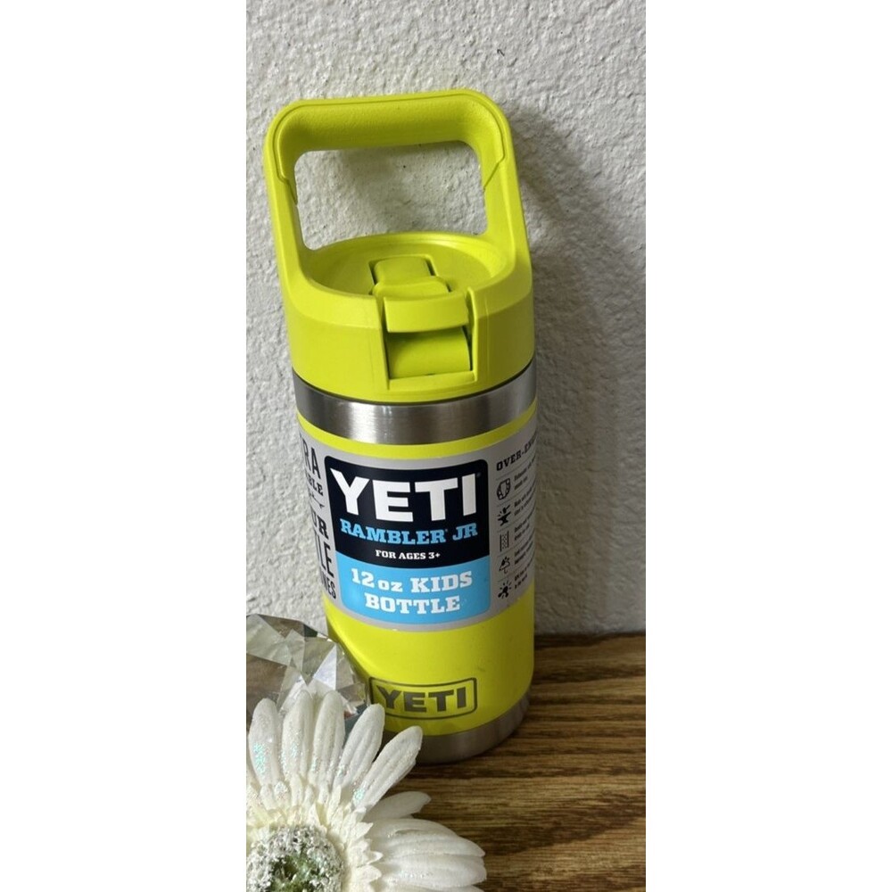 YETI Rambler Jr Kids Water Bottle Straw Cap Firefly Yellow Durable 12 Oz